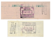 Moe Howard Lot of Two Checks Signed, Both Made Out to Comedy III Productions -- Dated 3 June 1963 Measuring 6'' x 2.75'', and 8 April 1963 Measuring 8.25'' x 3'' -- Very Good Condition